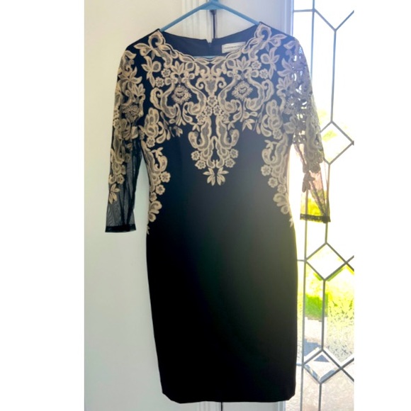 KATHERINE KELLY BLACK & GOLD EMBROIDERED DETAILING DRESS - SZ 4 - Picture 1 of 6